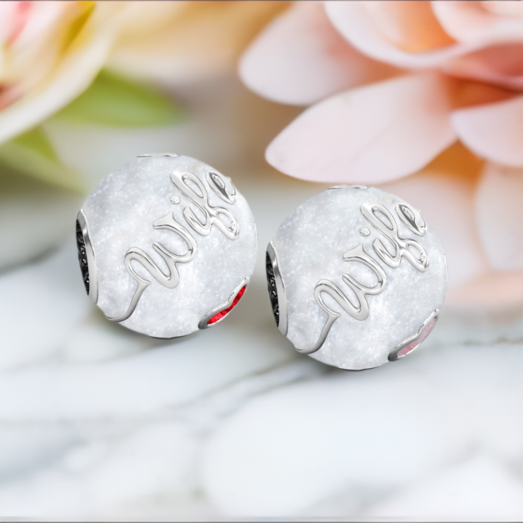 Family Bead Charm - WIFE - Luxe Color™ Enamel Bead Charm - Red on White Sparkle