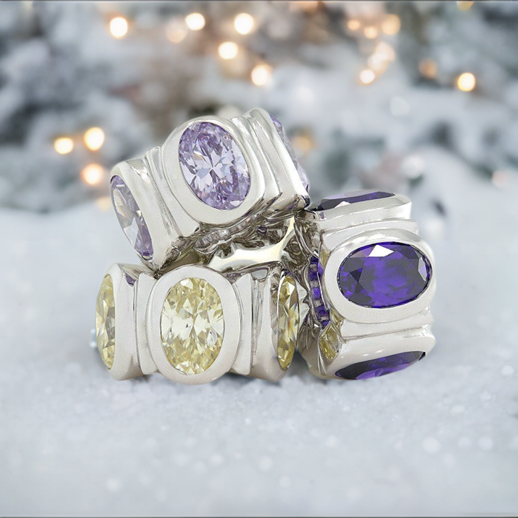 Oval CZ Lights Bead Charm - Deep Royal Purple