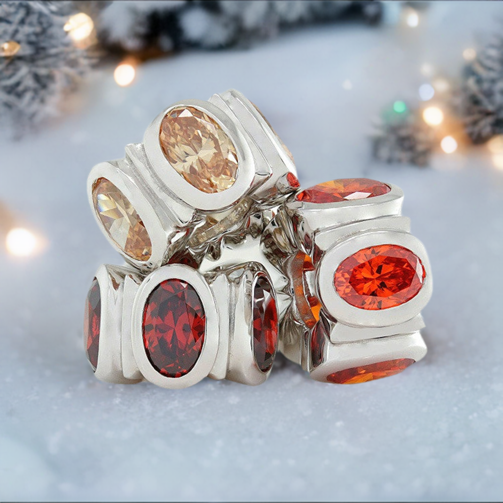 Oval CZ Lights Bead Charm - Light Garnet Red