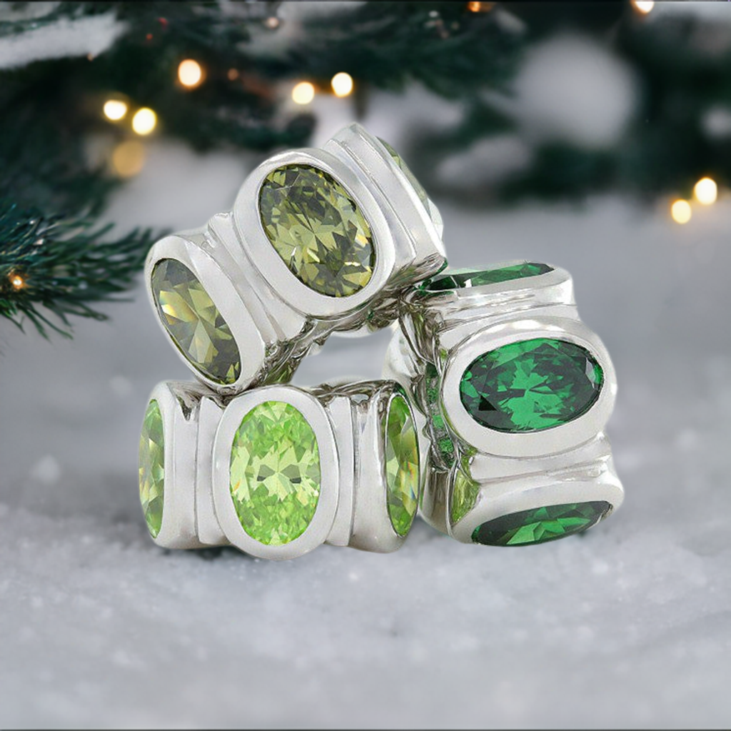 Oval CZ Lights Bead Charm - Olivine Green