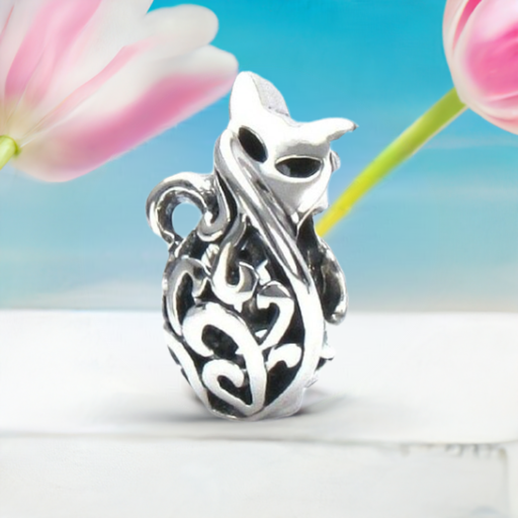 Very Petite Kitty Cat Filigree Scroll Bead Charm