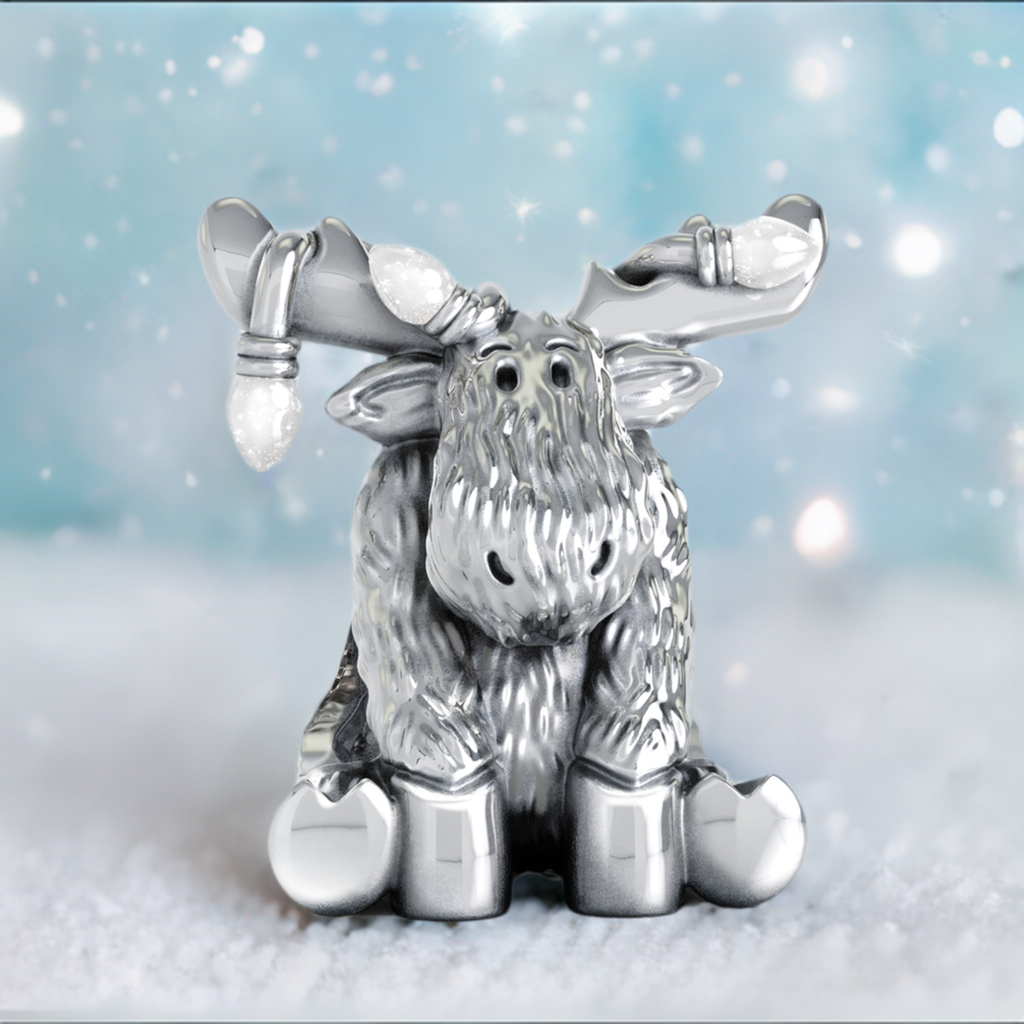 Christmas Moose String of Lights Luxe Color™ Enamel Bead Charm - WHITE SPARKLE