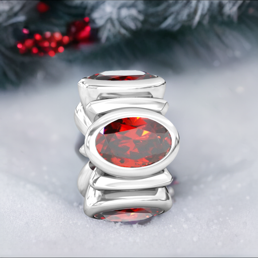 Oval CZ Lights Bead Charm - Garnet Red