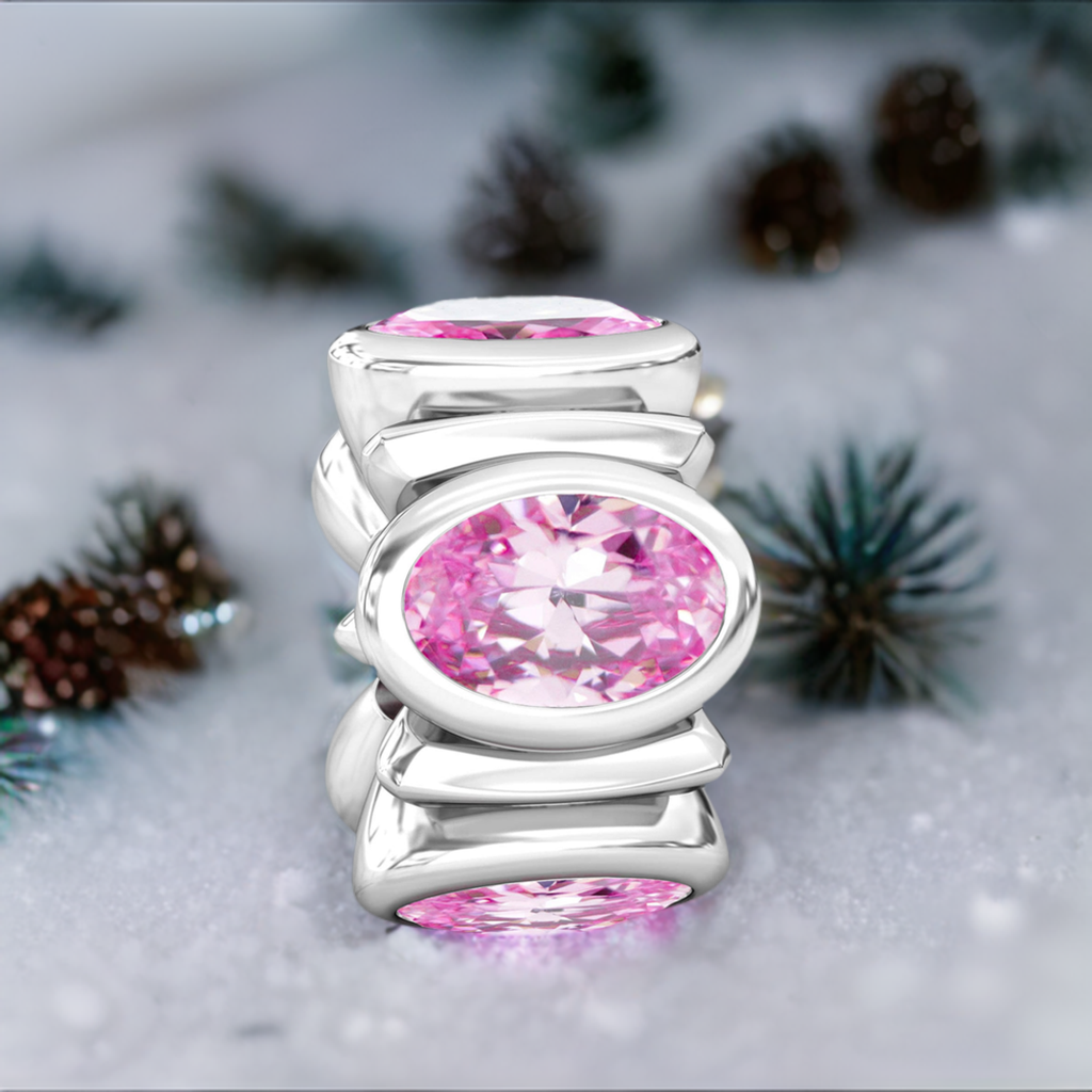 Oval CZ Lights Bead Charm - Pink