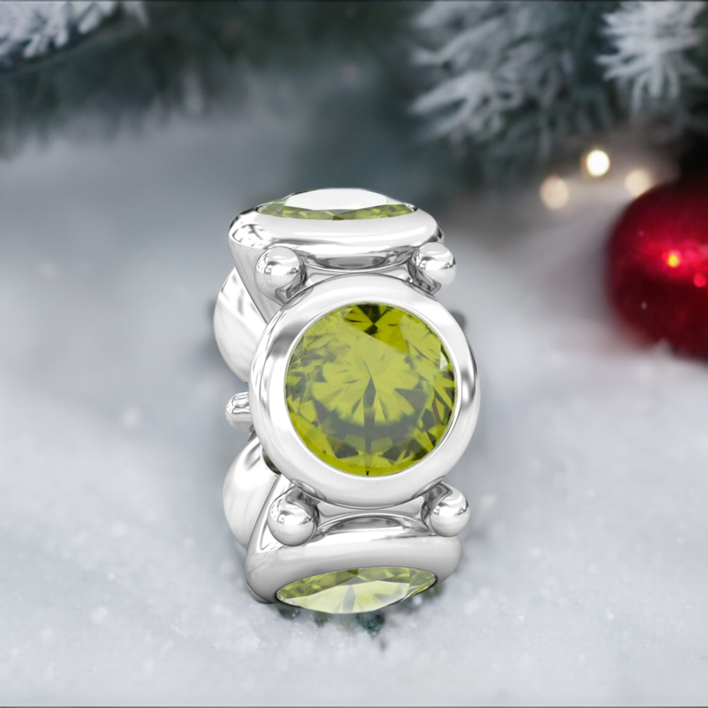 Round CZ Lights Bead Charm - Olivine Green