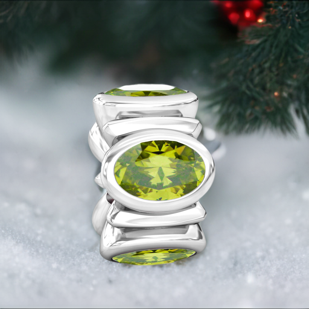 Oval CZ Lights Bead Charm - Olivine Green