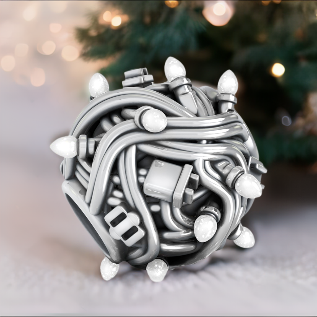 Tangled String of Christmas Tree Lights Luxe Color™ Enamel Bead Charm - WHITE SPARKLE