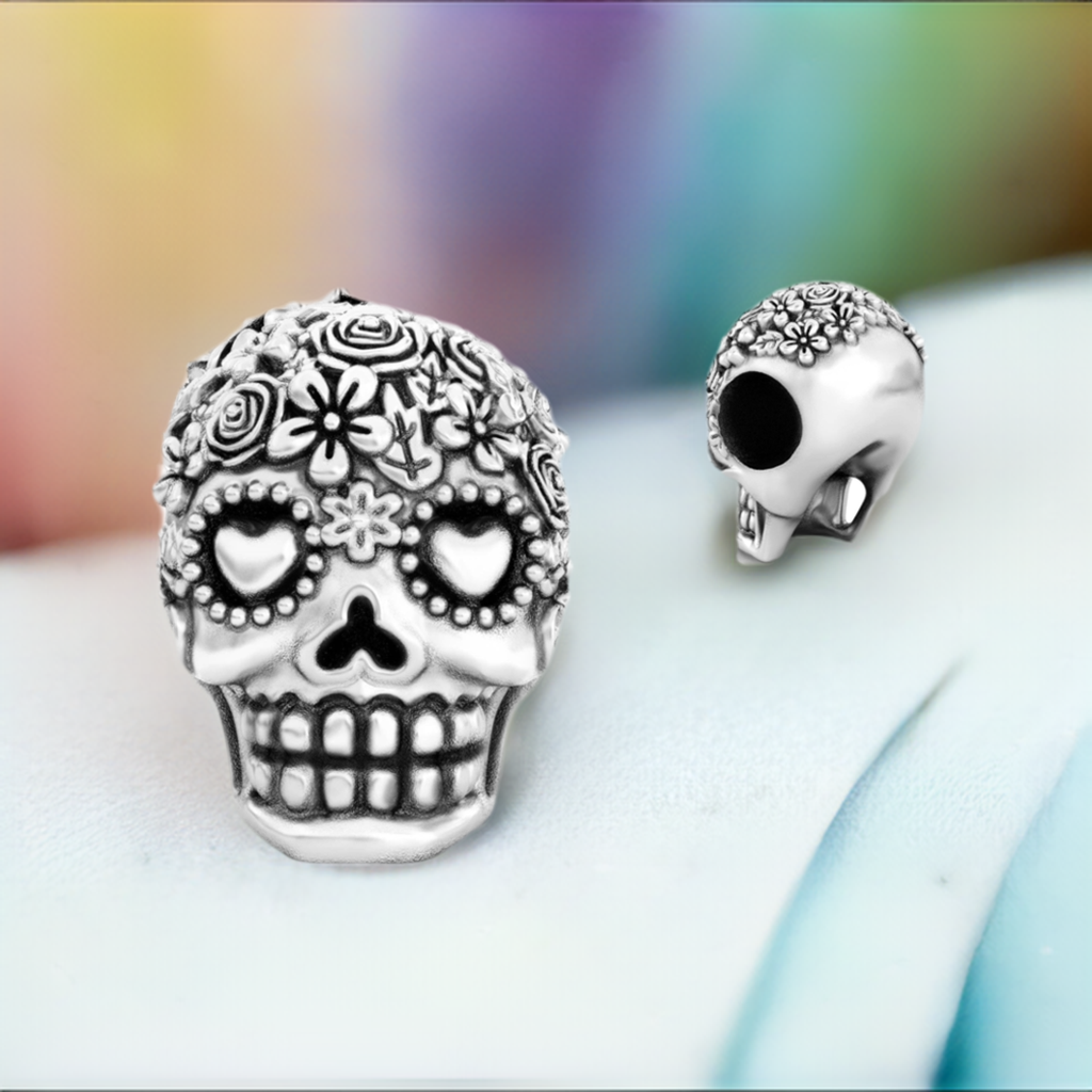 Dia de los Muertos Sugar Skull Bead Charm - Bouquet