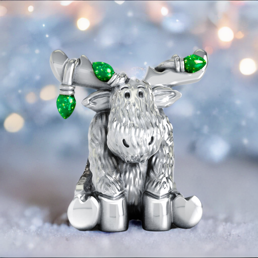 Christmas Moose String of Lights Luxe Color™ Enamel Bead Charm - Emerald Green