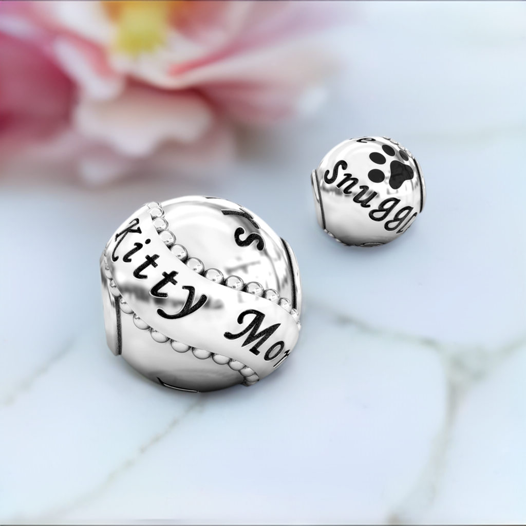 Animal Mommy Black Paw Luxe Color™ Enamel Bead Charm - Kitty Cat Mom