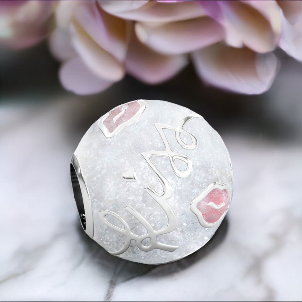 Kisses Luxe Color™ Enamel Bead Charm - Pink on White Sparkle