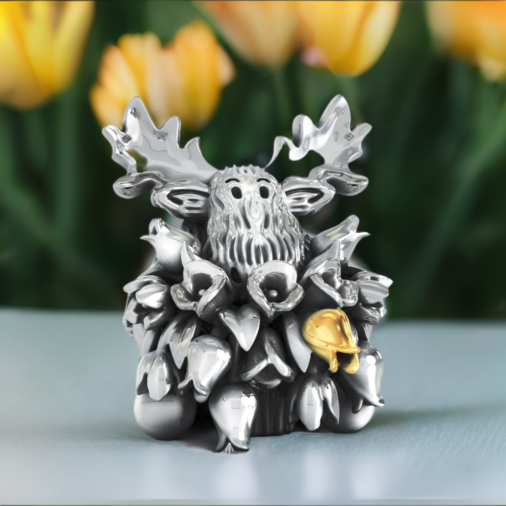 Spring Tulip Bouquet Moose Bead Charm w Solid 18K Gold Tulip