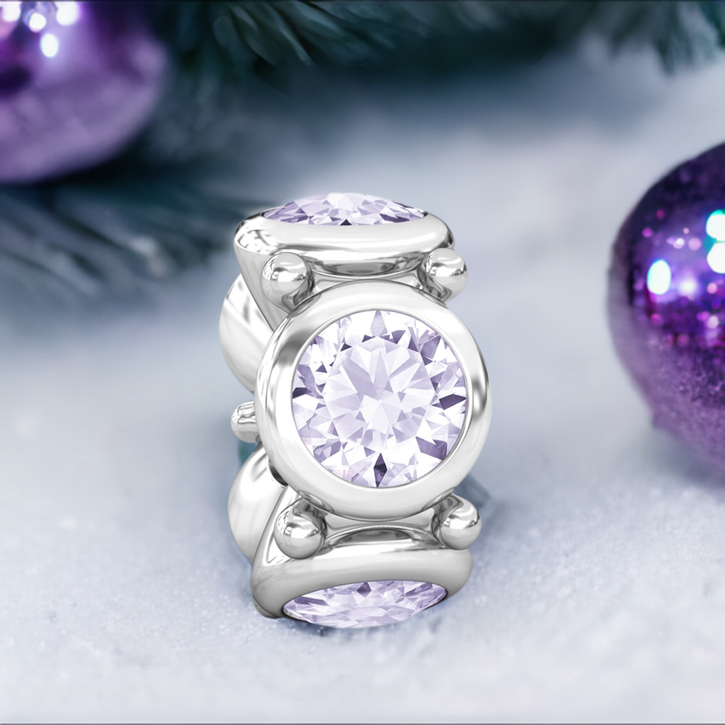 Round CZ Lights Bead Charm - Light Amethyst Purple