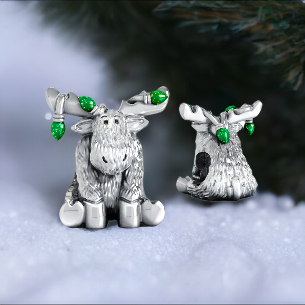 Christmas Moose String of Lights Luxe Color™ Enamel Bead Charm - Emerald Green