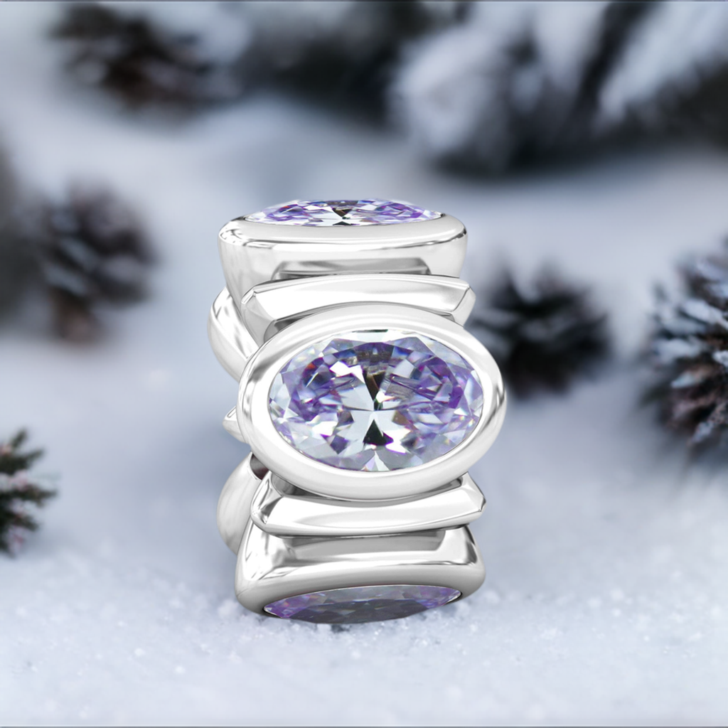 Oval CZ Lights Bead Charm - Amethyst Purple