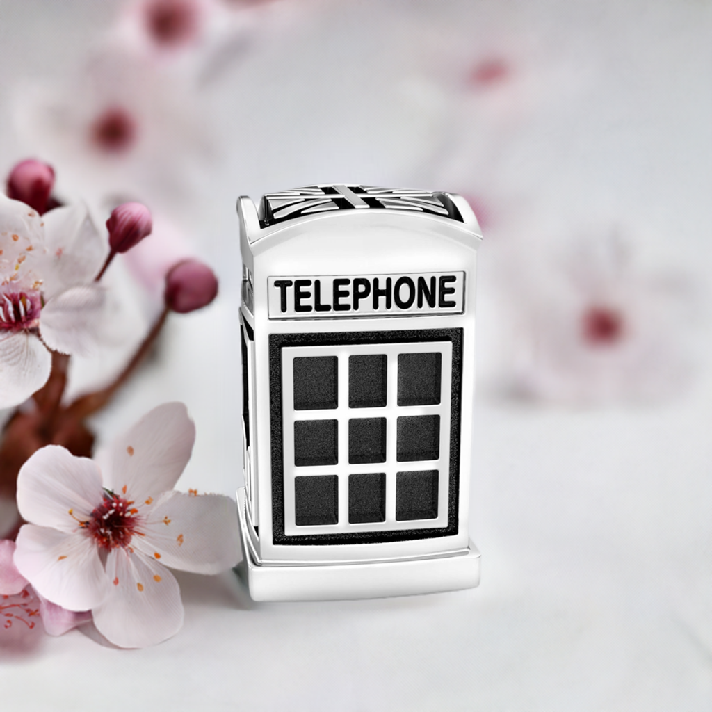 Telephone Phone Booth Box with British Union Jack Flag Top Bead Charm