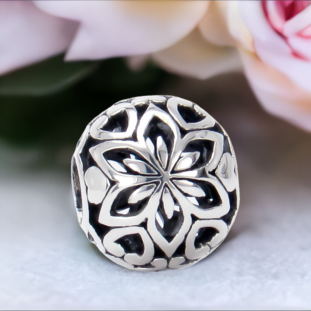 Floral Hearts Ball Bead Charm