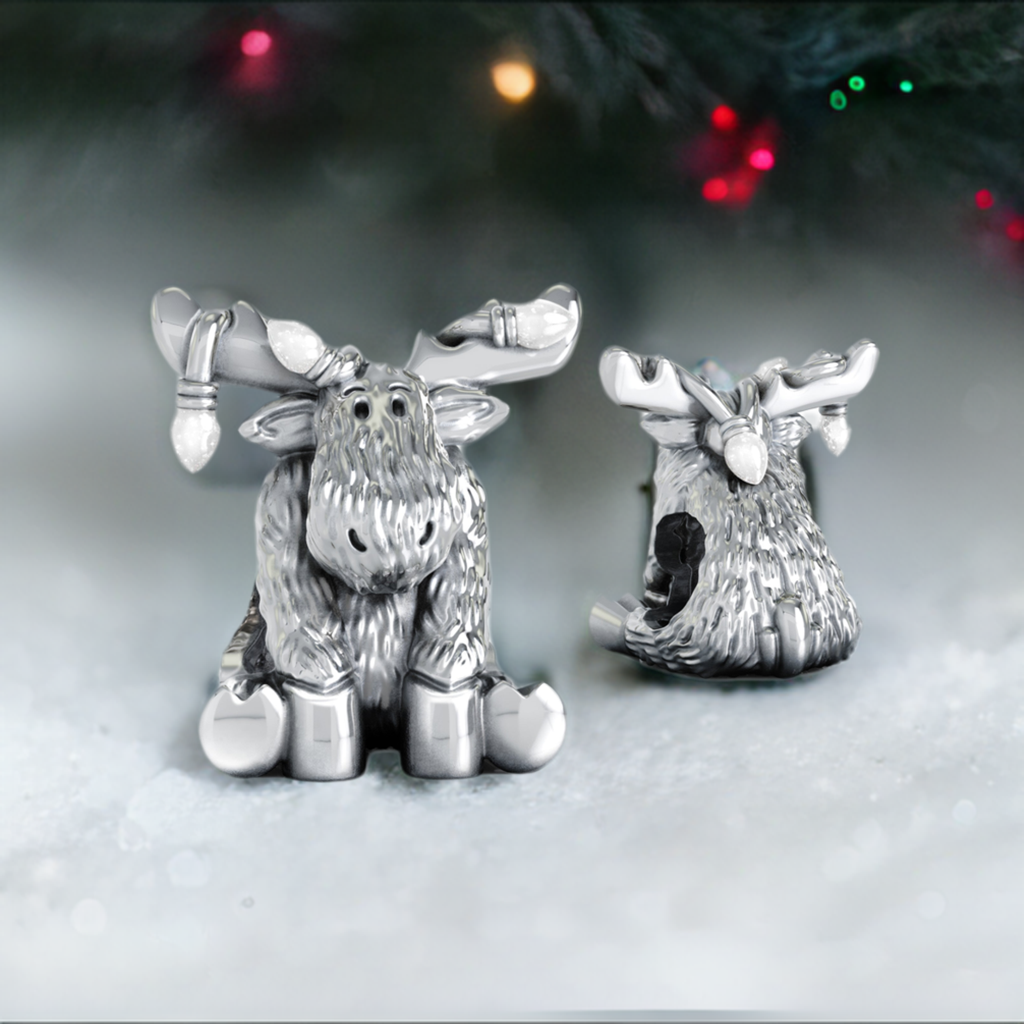 Christmas Moose String of Lights Luxe Color™ Enamel Bead Charm - WHITE SPARKLE