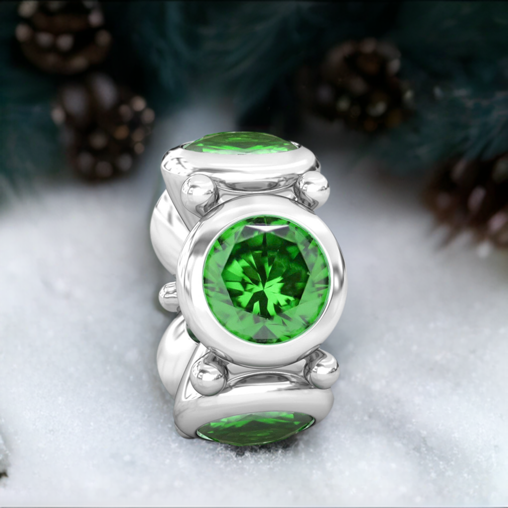 Round CZ Lights Bead Charm - Emerald Green