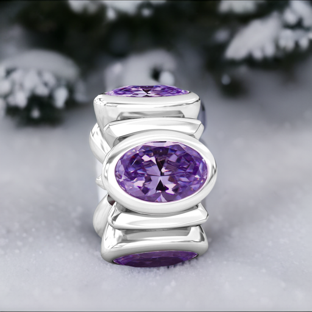Oval CZ Lights Bead Charm - Deep Royal Purple