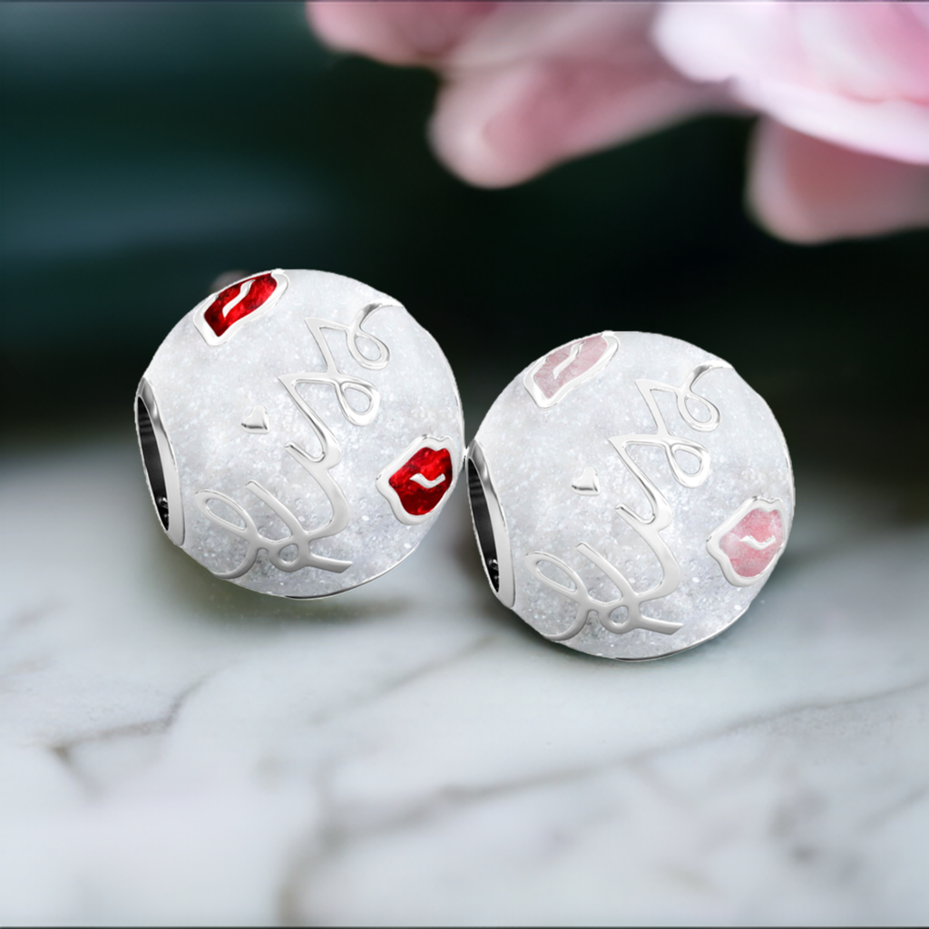 Kisses Luxe Color™ Enamel Bead Charm - Pink on White Sparkle