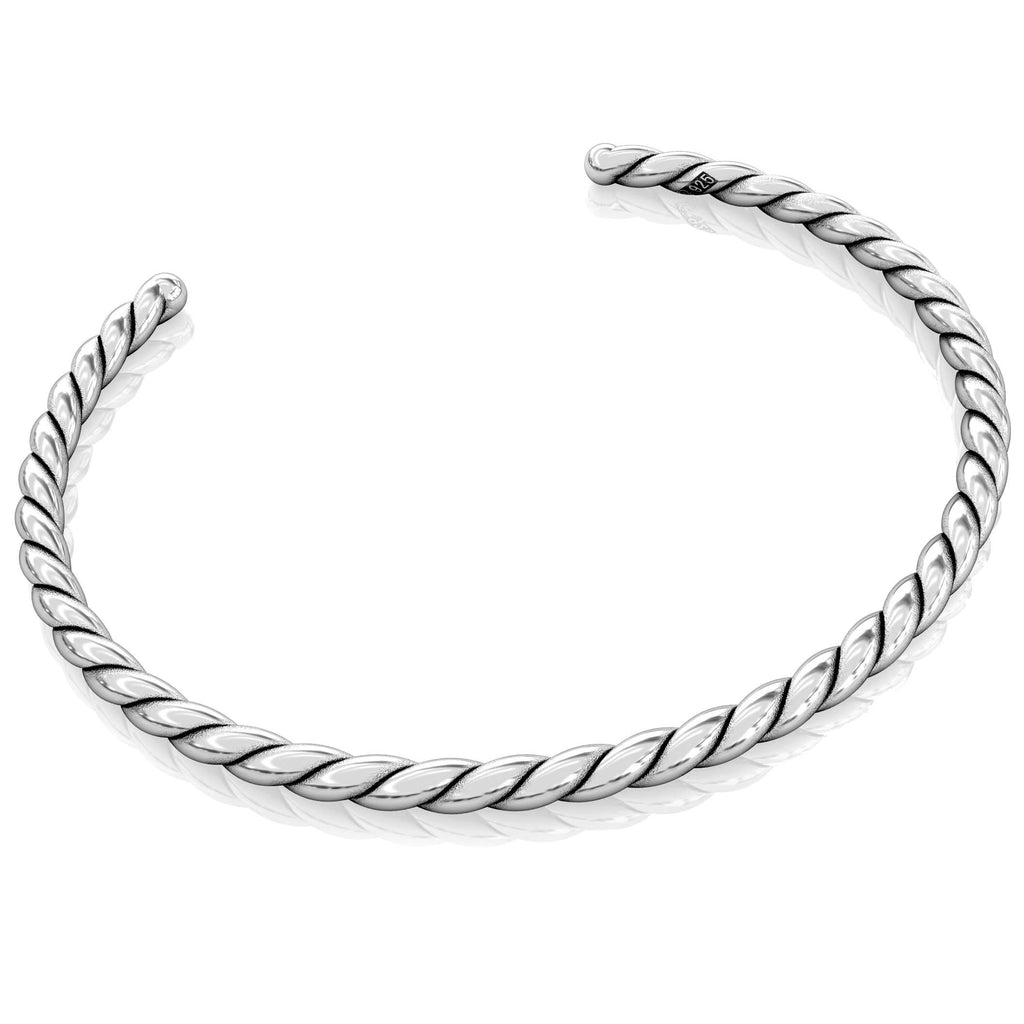 Cuff Bangle Charm Bracelet - Twisted Silver Style - Bella Fascini fits Pandora