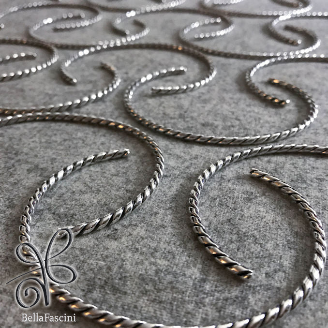 Cuff Bangle Charm Bracelet - Twisted Silver Style - Bella Fascini fits Pandora