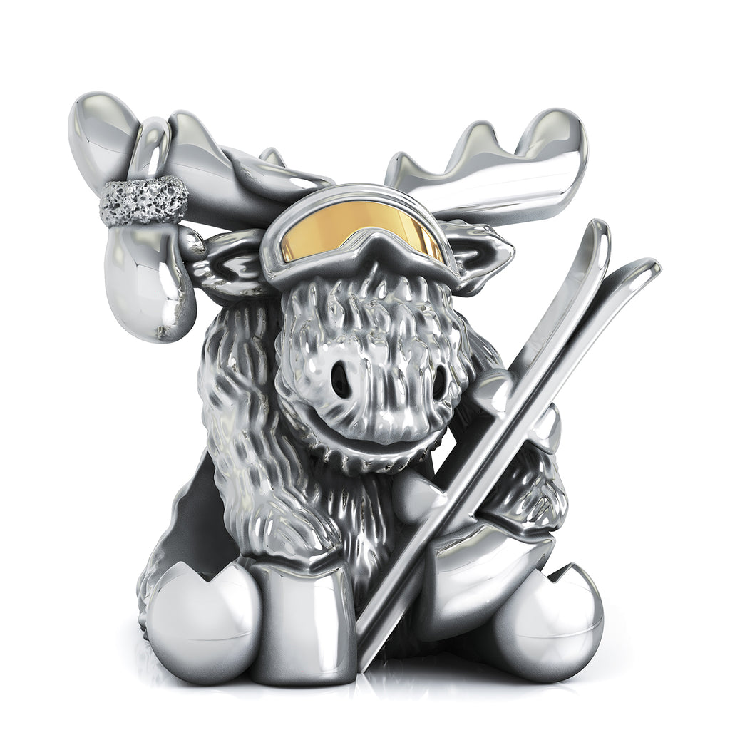 Winter Ski Moose Bead Charm w Solid 18K Gold Goggle Lens