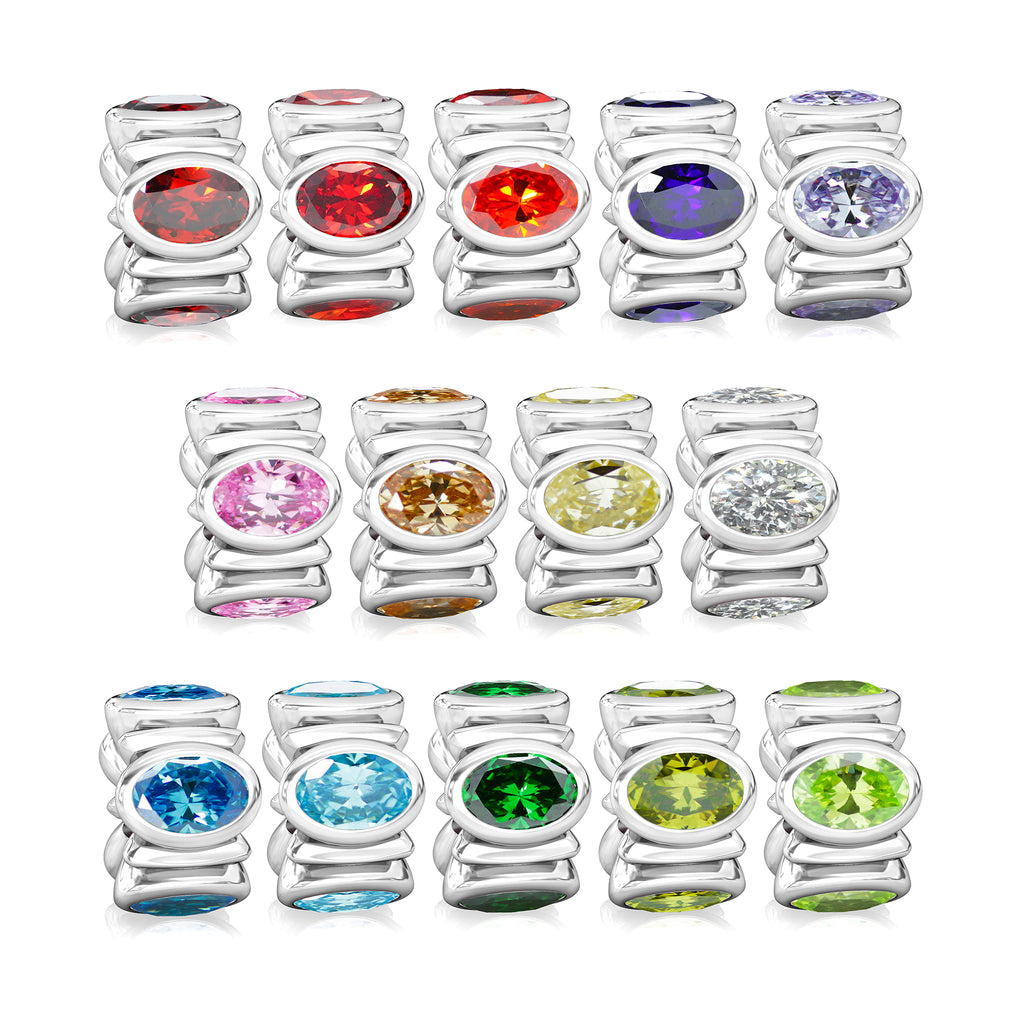 Oval CZ Lights Bead Charm - Amethyst Purple - Bella Fascini fits Pandora