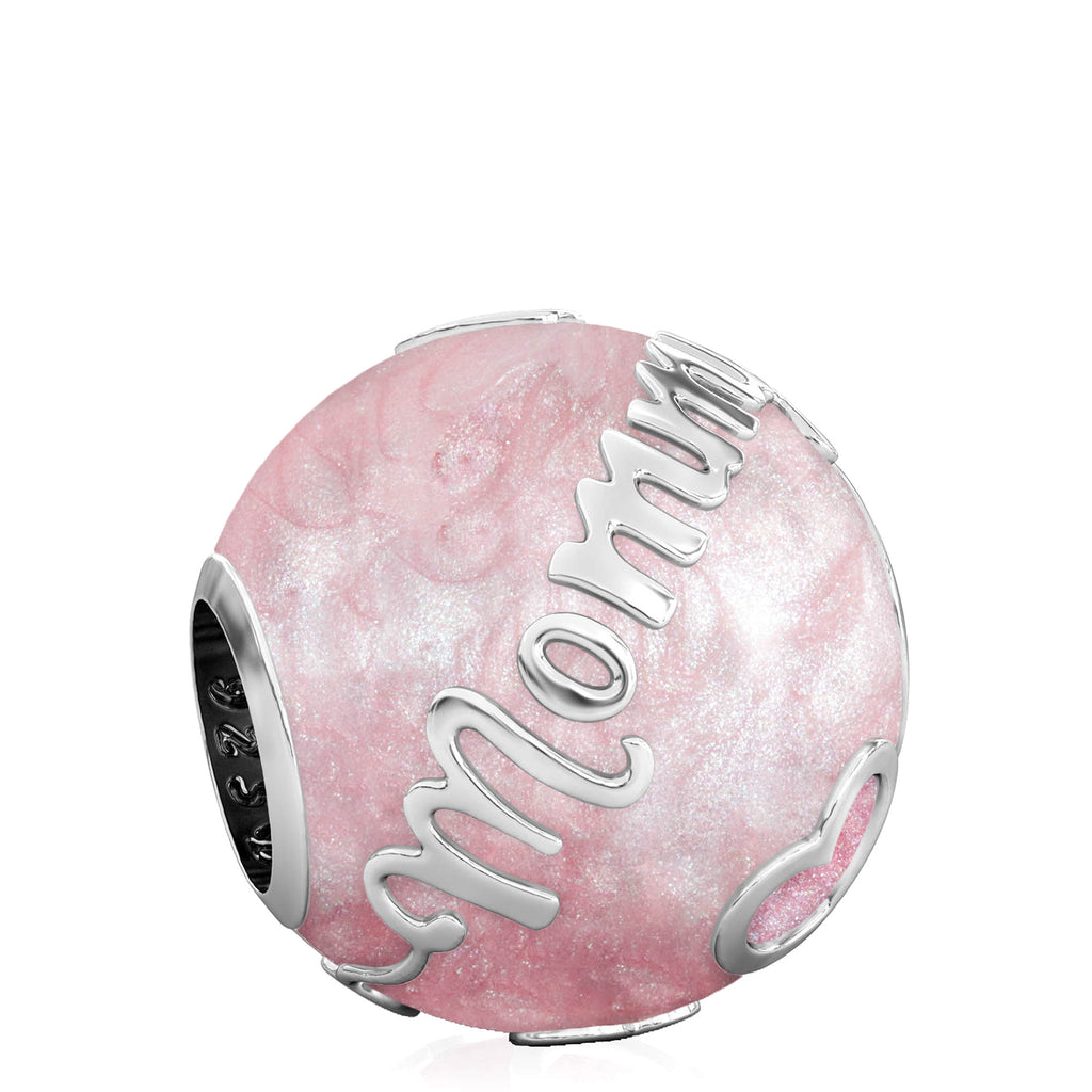 Family Bead Charm - MOMMY - Luxe Color™ Enamel Bead Charm - Pink on Pink Pearlescent - Bella Fascini fits Pandora