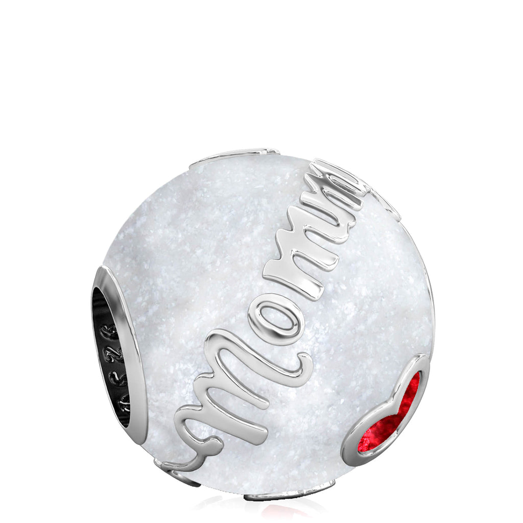 Family Bead Charm - MOMMY - Luxe Color™ Enamel Bead Charm - Red on White Sparkle - Bella Fascini fits Pandora