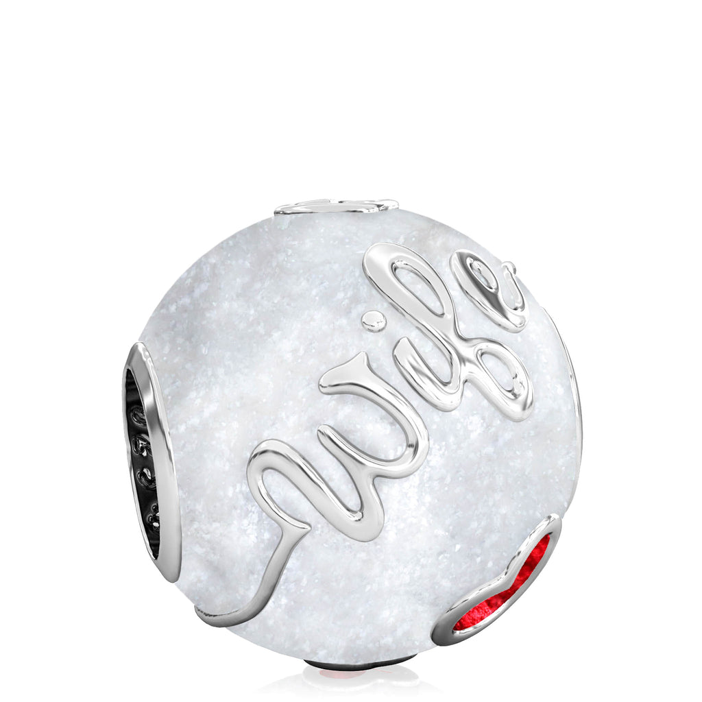 Family Bead Charm - WIFE - Luxe Color™ Enamel Bead Charm - Red on White Sparkle - Bella Fascini fits Pandora