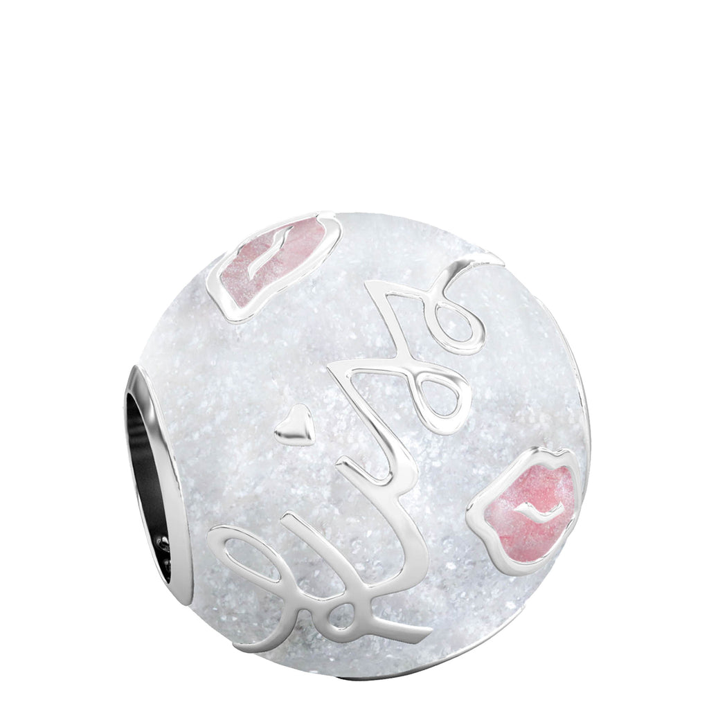 Kisses Luxe Color™ Enamel Bead Charm - Pink on White Sparkle - Bella Fascini fits Pandora