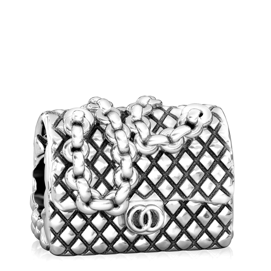 Designer Fashion Purse Bead Charm - Quilted Fold Over Chain Shoulder Bag - Bella Fascini fits Pandora