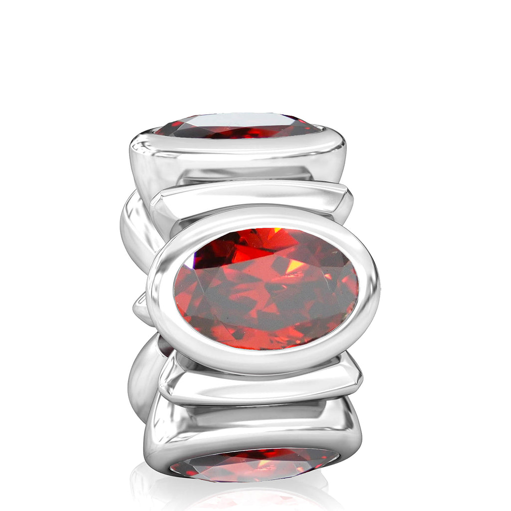 Oval CZ Lights Bead Charm - Garnet Red - Bella Fascini fits Pandora