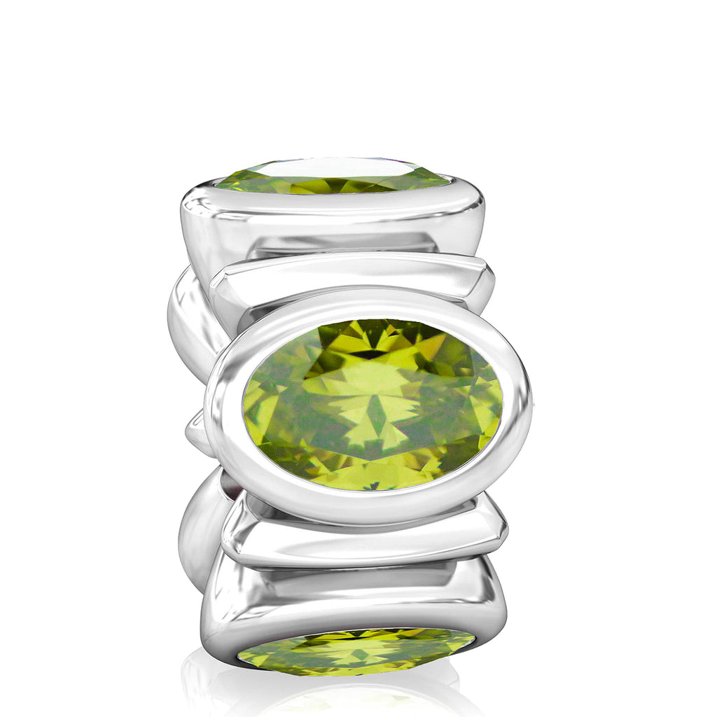 Oval CZ Lights Bead Charm - Olivine Green - Bella Fascini fits Pandora