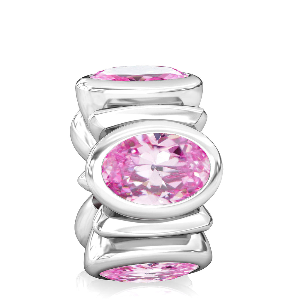 Oval CZ Lights Bead Charm - Pink - Bella Fascini fits Pandora