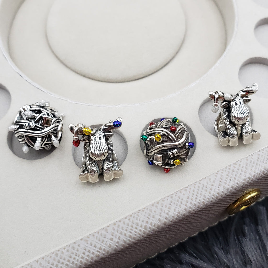 Christmas Moose String of Lights Luxe Color™ Enamel Bead Charm - WHITE SPARKLE