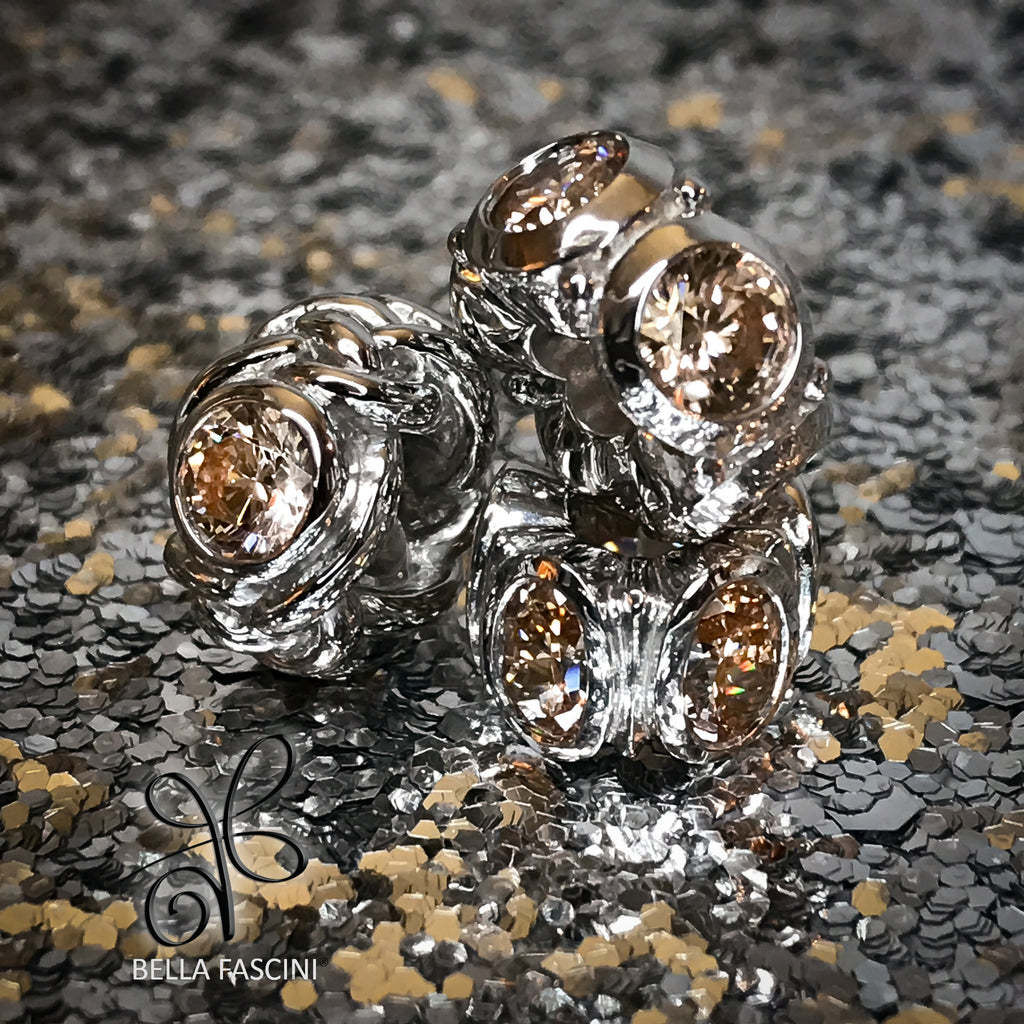 NEW Round CZ Lights Bead Charm - Light Champagne - Bella Fascini fits Pandora