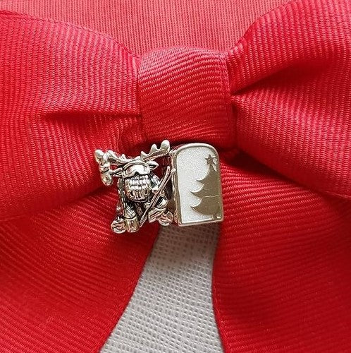 Winter Ski Moose Bead Charm w Solid 18K Gold Goggle Lens