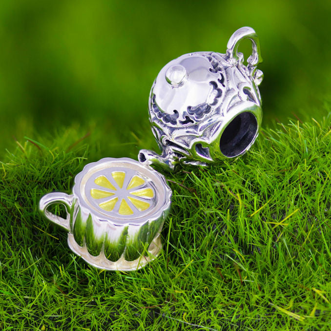 Tea Party Teacup Luxe Color™ Enamel Bead Charm - Lemon Tea - Bella Fascini fits Pandora
