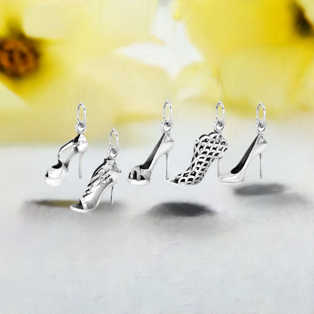High Heel Designer Shoe Bead Charm Dangle - Cross Over Platform Stiletto