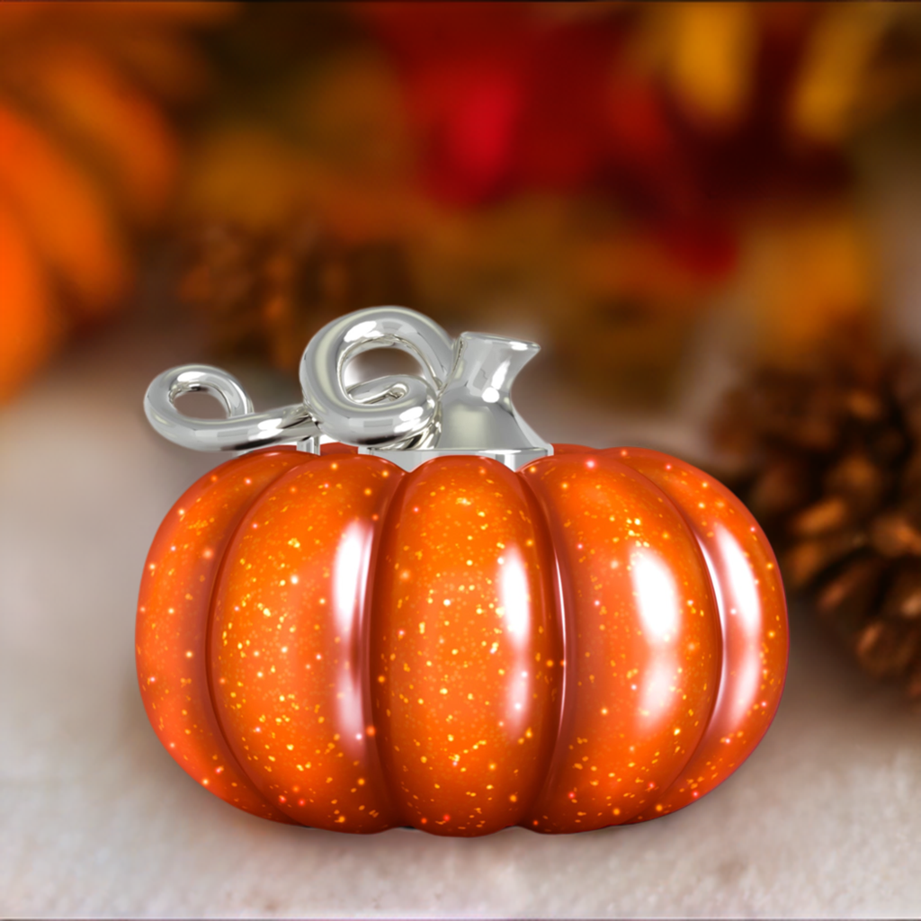 Fall Harvest Bead Charm - Gourd Pumpkin - Dark Orange Sparkle
