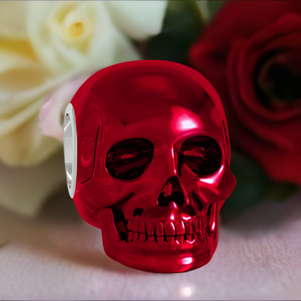 Enamel Covered Skull Bead Charm - Red Translucent