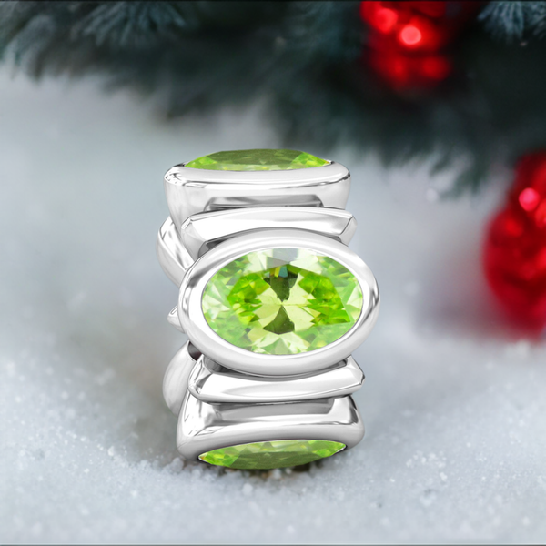 Oval CZ Lights Bead Charm - Peridot Green