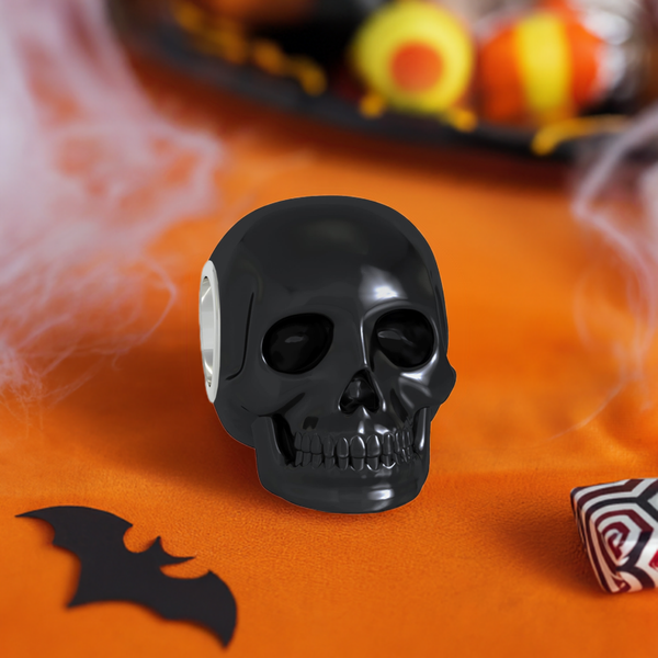 Enamel Covered Skull Bead Charm - Glossy Black