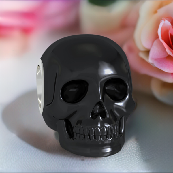 Enamel Covered Skull Bead Charm - Glossy Black