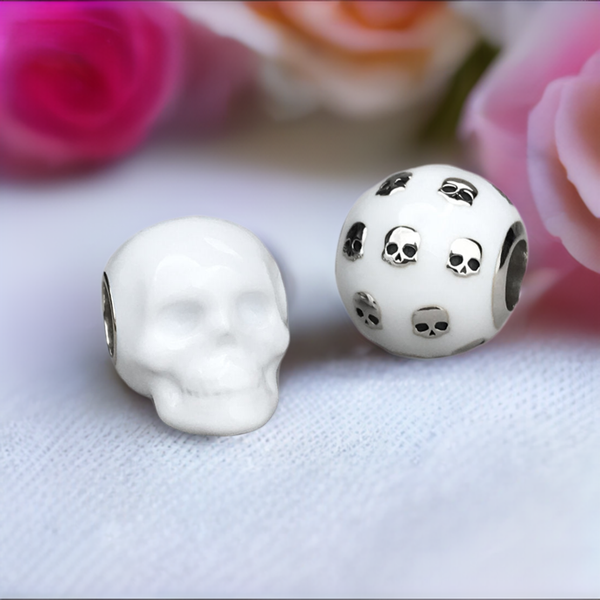 Enamel Covered Skull Bead Charm - Glossy White