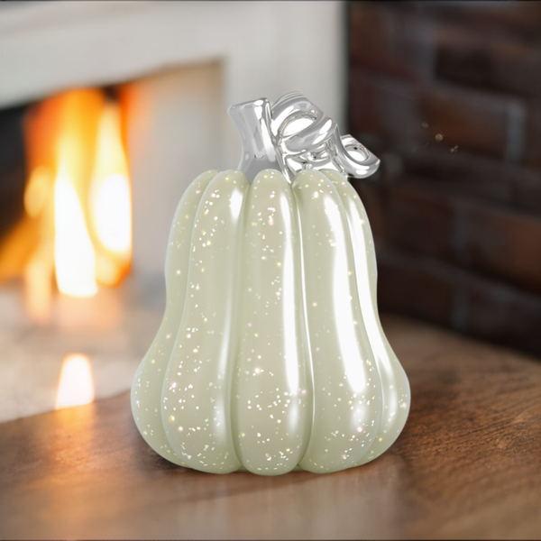 Fall Harvest Bead Charm - Gourd Pumpkin - Cream Sparkle
