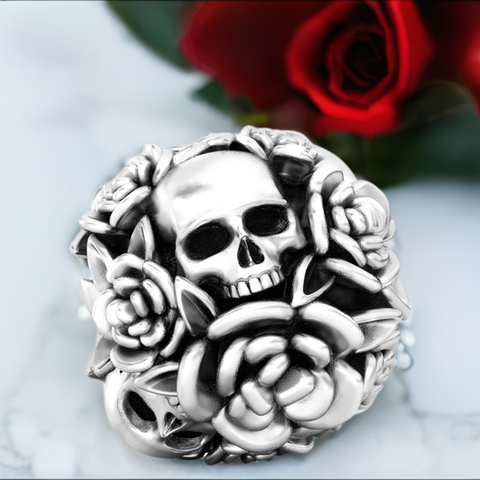 Dia de los Muertos Bead Charm -  Skull Rose Flower Bouquet